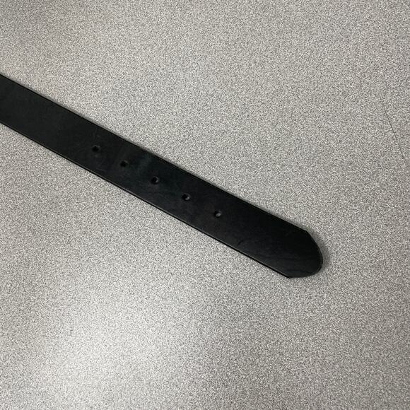 J Crew Leather Belt Mens 28 Black Silver Buckle Embossed Logo Preppy Classic * - Picture 6 of 11